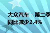 大众汽车：第二季度营业利润54.6亿欧元，同比减少2.4%