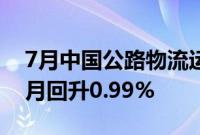 7月中国公路物流运价指数为103.2点，比上月回升0.99%