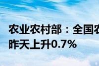 农业农村部：全国农产品批发市场猪肉均价比昨天上升0.7%