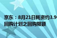 京东：8月21日耗资约3.9亿美元回购股票，已充分使用股票回购计划之回购限额