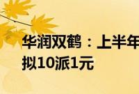 华润双鹤：上半年净利润同比增长6.28%，拟10派1元