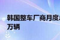 韩国整车厂商月度总产量时隔23个月跌破30万辆